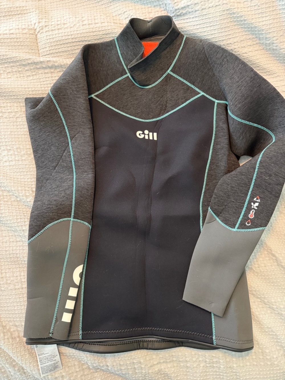 Gill Women's Black and Gray Neoprene Wetsuit Top with Teal Stitching